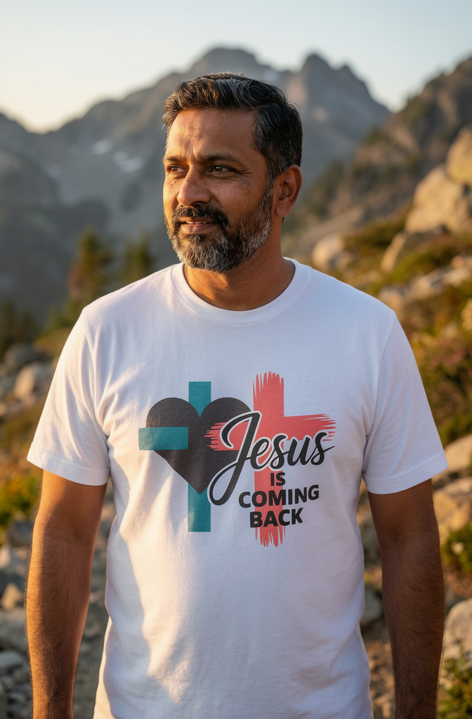 Premium Unisex Crewneck T-shirt  [Mens Jesus is Coming Back]